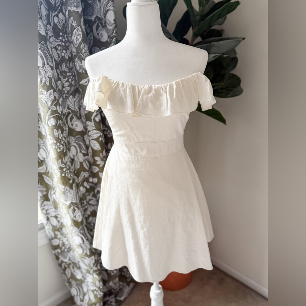 Zara Off-Shoulder Cream Ruffle Mini Dress